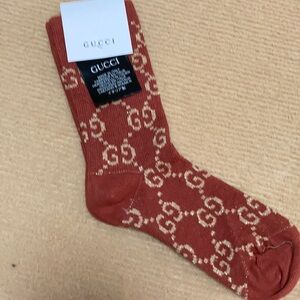 GG Design Coral Red & Gold Shimmer calf high socks